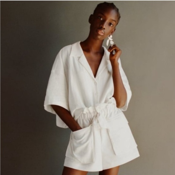 ZARA SHORTS PAPERBAG LINEN BLEND - Picture 1 of 10